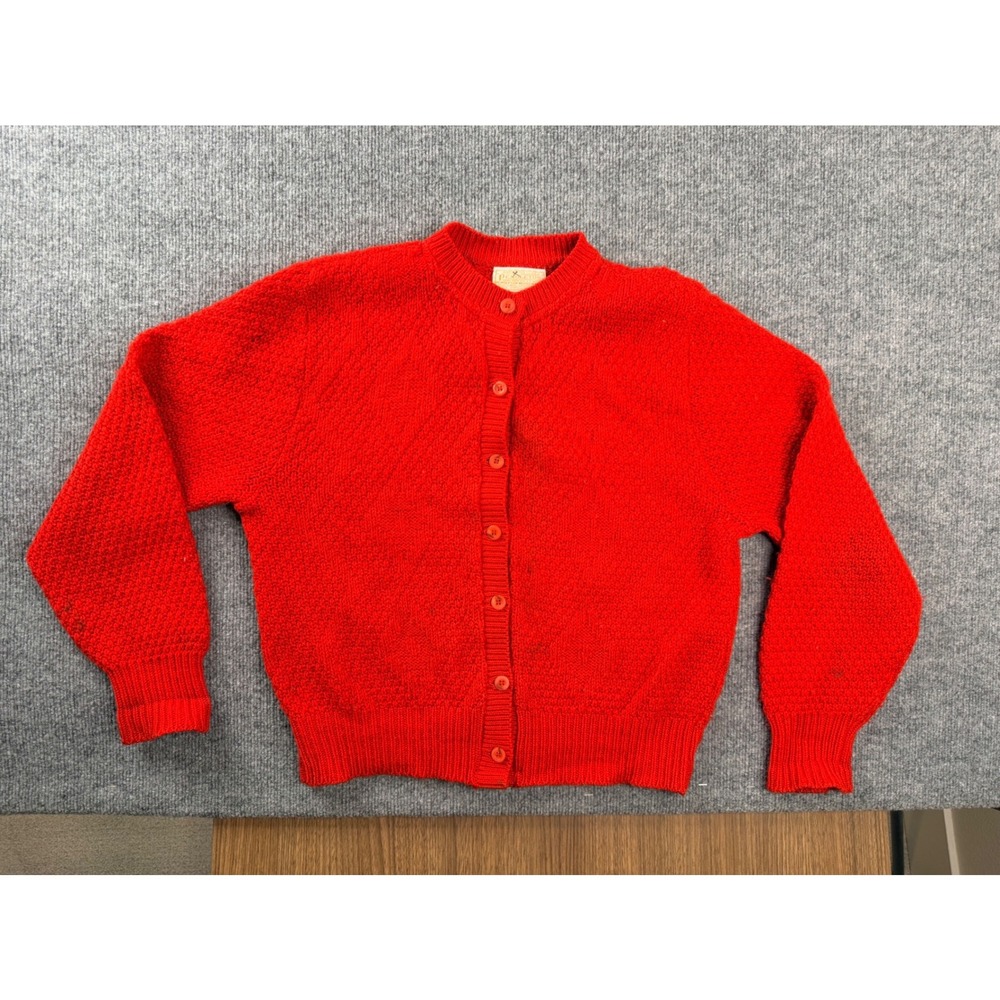 Vintage Pendleton Red Wool Cardigan Sweater Womens Medium USA Made Knit Stained